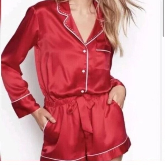 VS Red Satin PJ Rromper - Picture 2 of 4